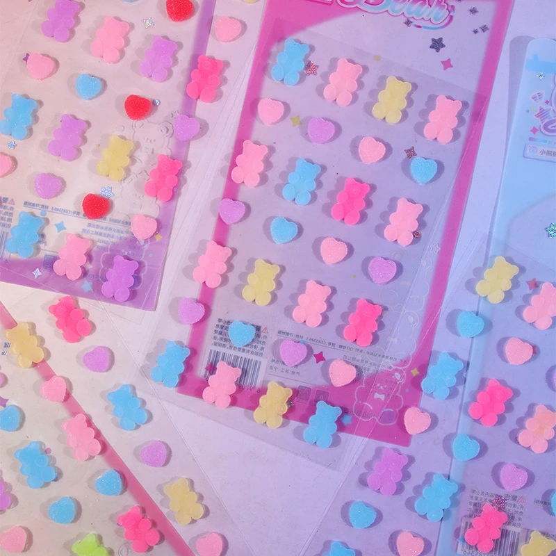 可爱卡通多巴胺彩色小熊爱心糖果钻石宝石水晶贴画贴纸儿童奖励贴