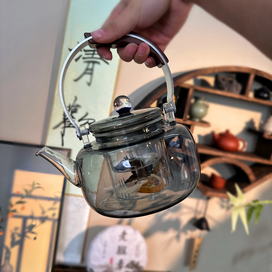 圆满提梁壶 高硼硅耐热玻璃蒸煮一体四代提梁壶冷水壶