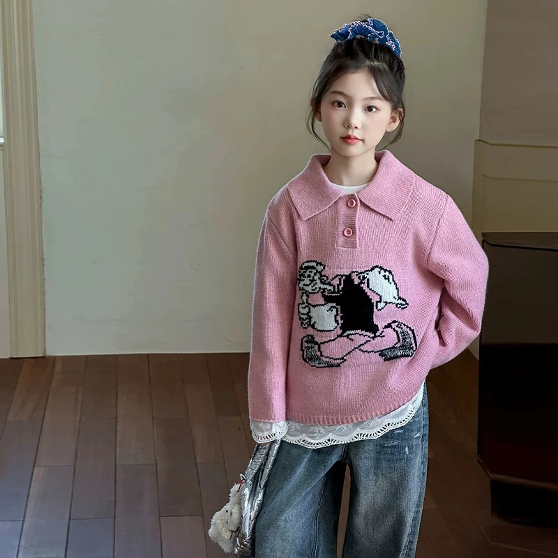 202-沫弛尔针织卡通动漫薄款翻领春秋慵懒秋季毛衣