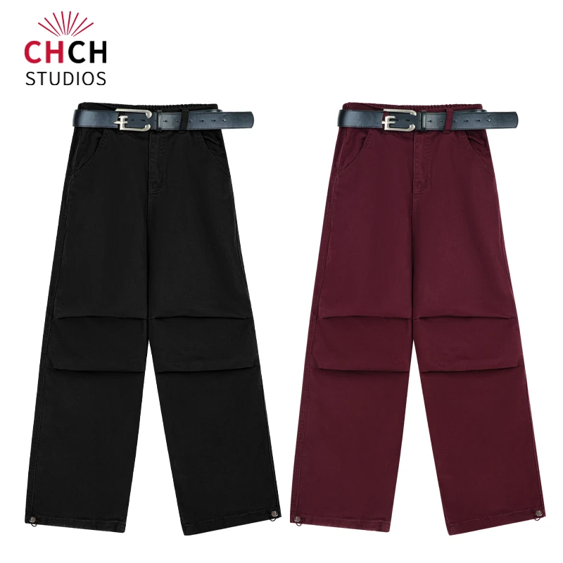 【木木专属】RAQCK08033 高腰设计感休闲百搭宽松压褶牛仔裤女