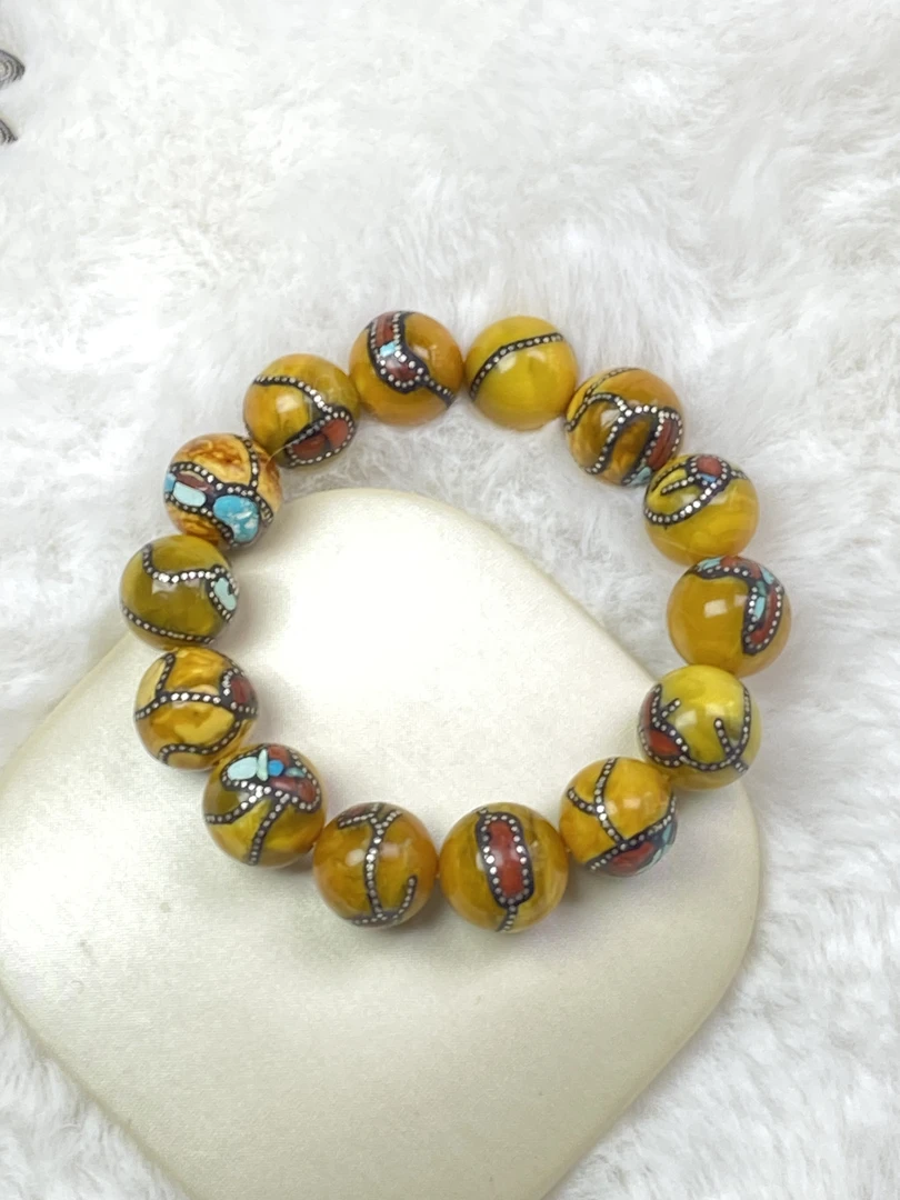 天然琥珀蜜蜡银925手串