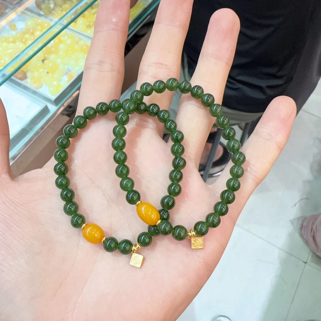 天然和田玉碧玉手串约6mm左右蜜蜡配饰款多样性拍一发一xy