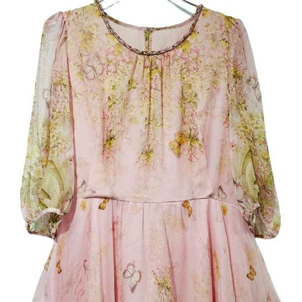 8097百搭印花收腰轻奢女士夏季真丝连时尚夏碎花裙