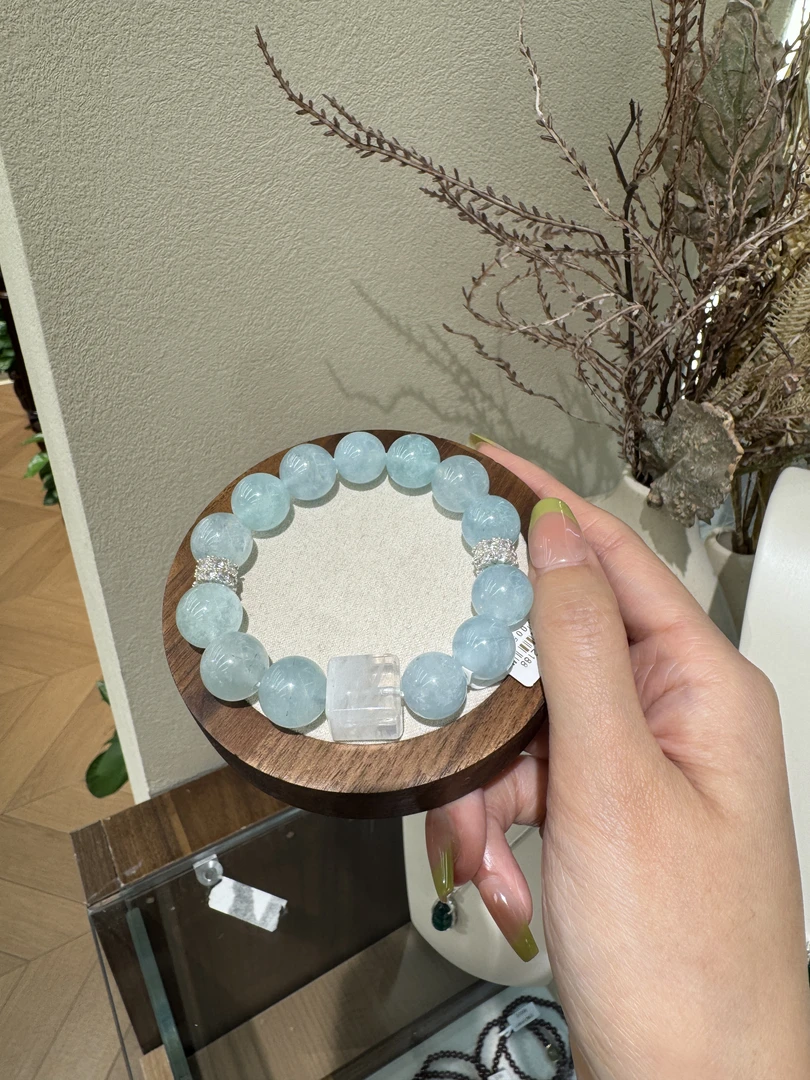 天然水晶 白水晶手串海蓝宝  海洋之心10mm 露思同款气质百搭年轻
