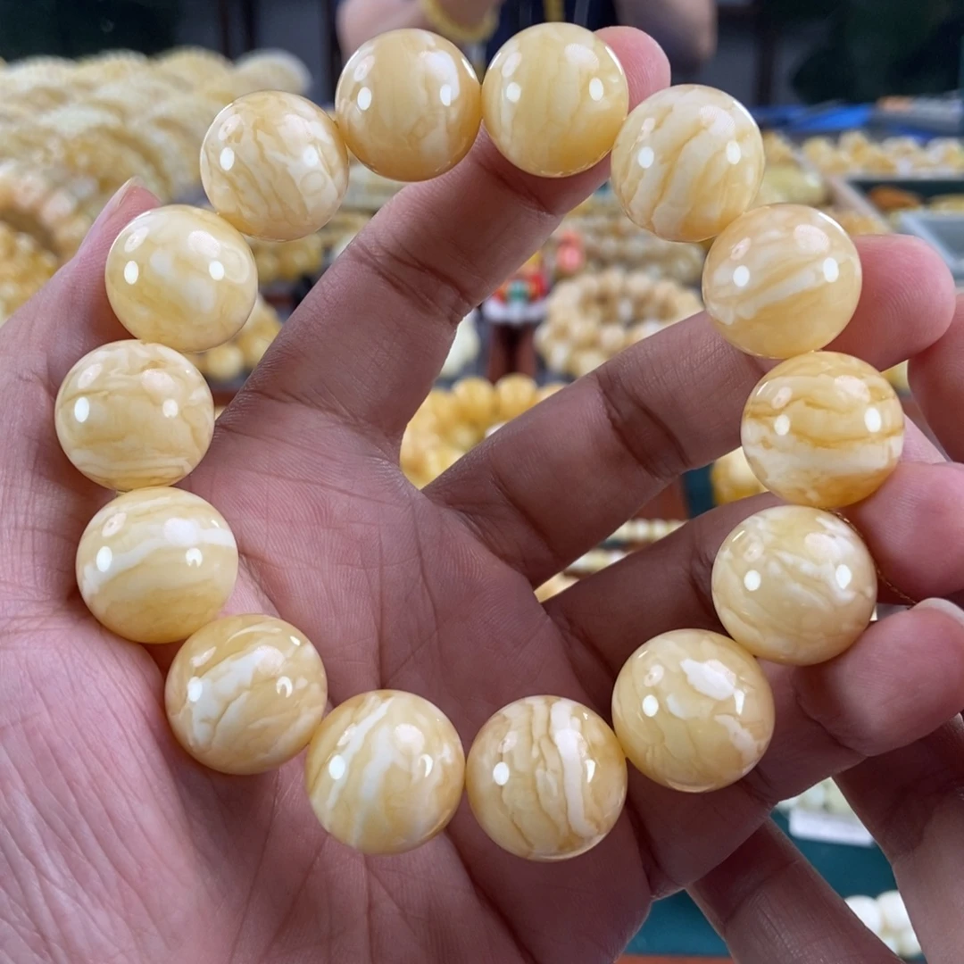 琥珀未镶嵌珠宝奇石18虎皮纹同料串49.12