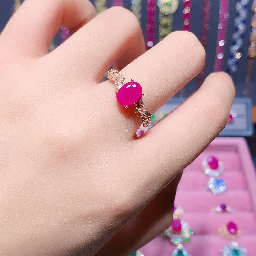 戒指银S925镶嵌红宝石