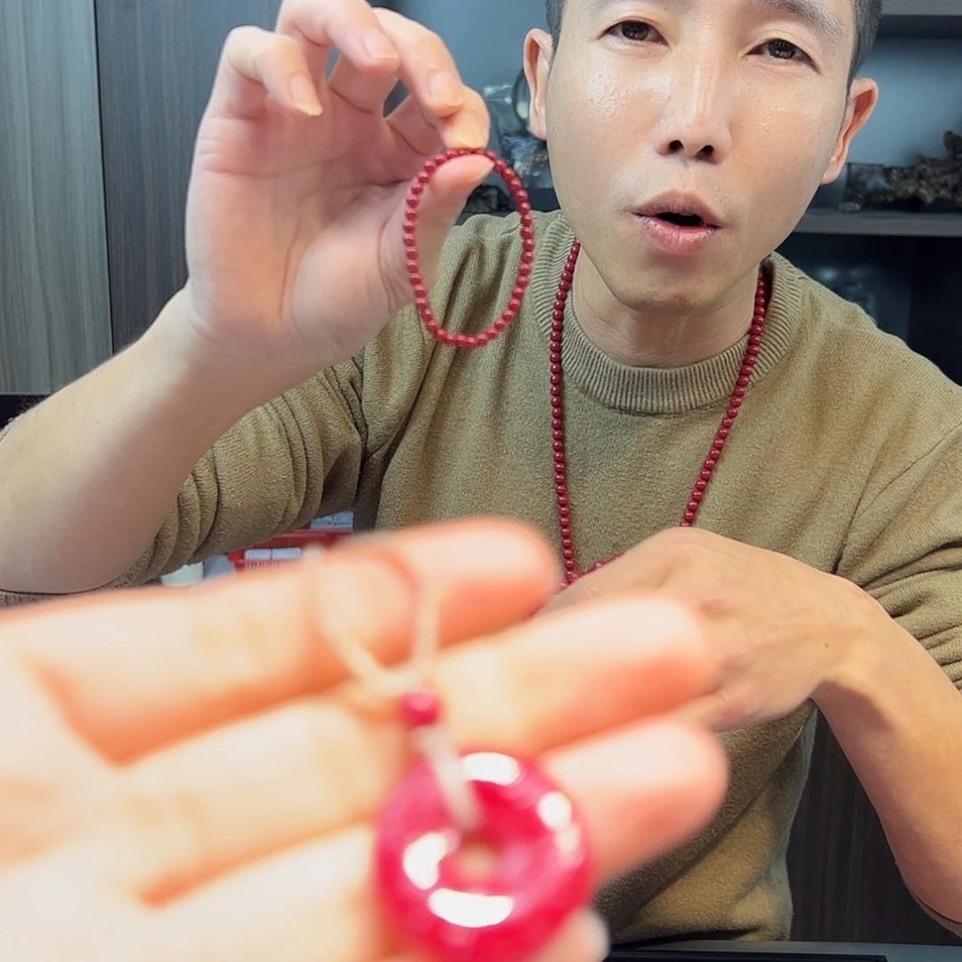 天然辰砂天然马仙溪平安扣