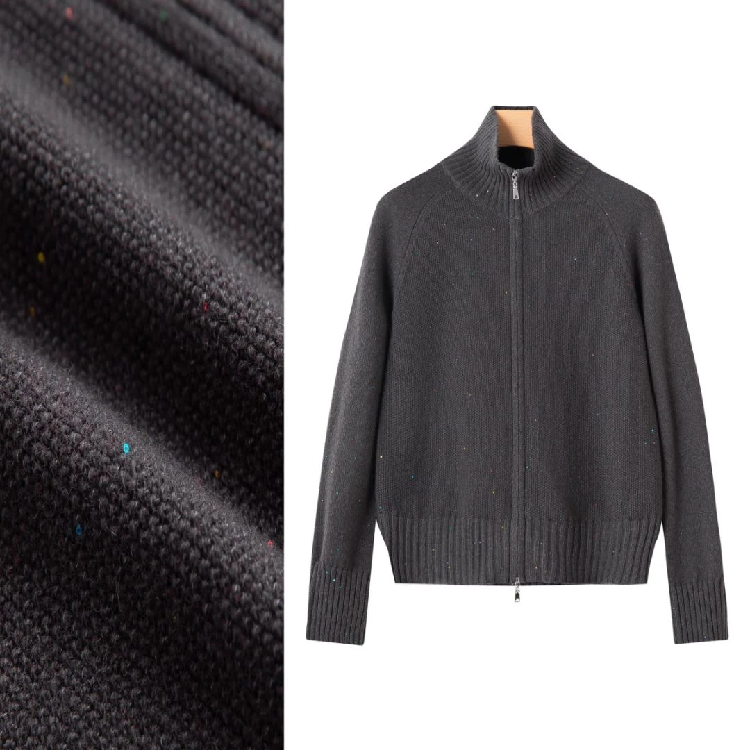 【吉兰严选】2024秋冬新款半高领慵懒风休闲双拉链亮片羊毛上衣