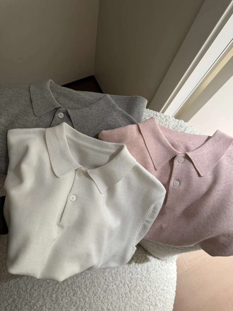 miss muzi “风信子polo衫”100%色纱全棉超柔气质针织上衣女