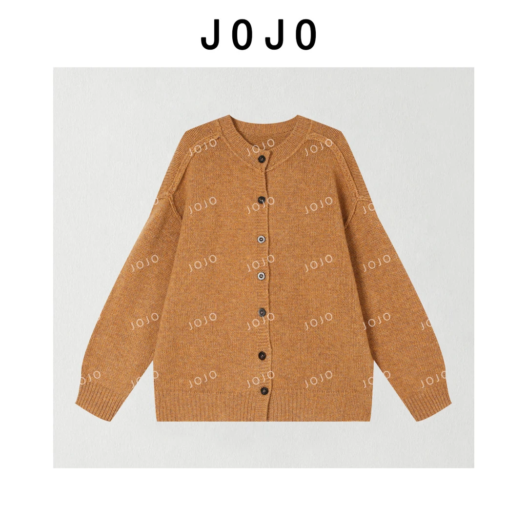 玖了个玖 2025早秋新款极简风圆领排口宽松针织开衫上衣2508C4860