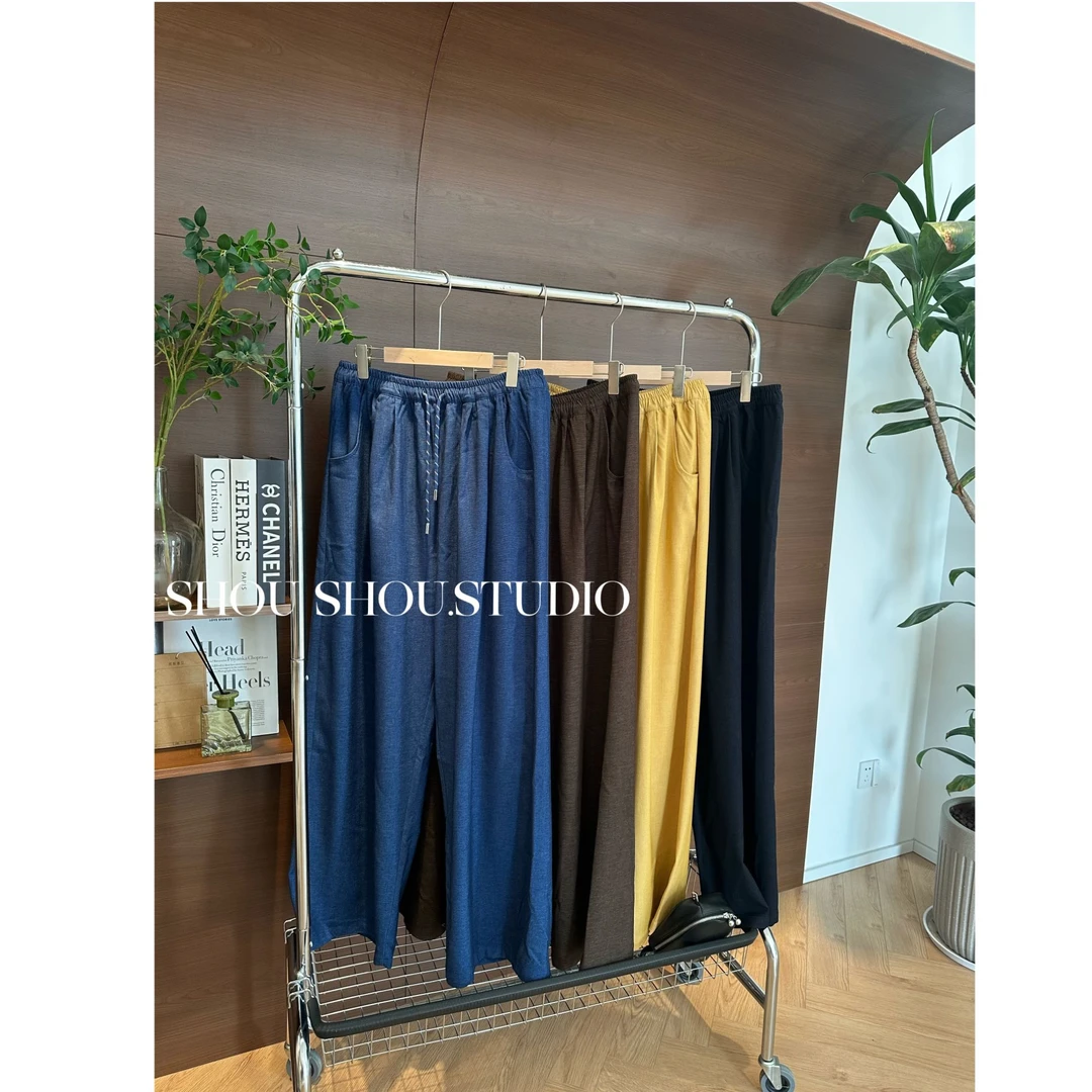 【瘦瘦】斜纹牛仔-大码秋季高腰抽绳垂感直筒高个子牛仔裤S01917