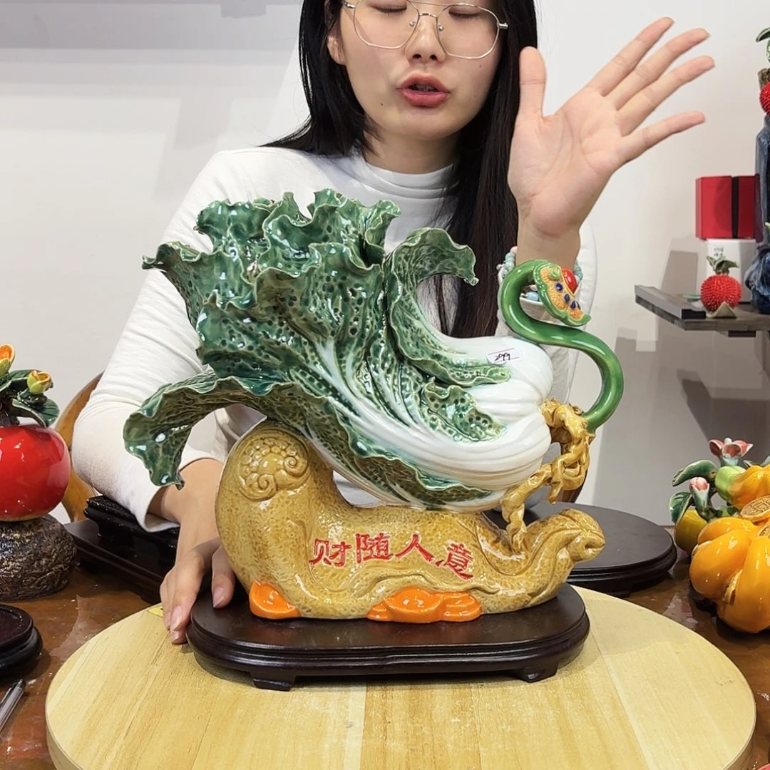 陶瓷如意白菜摆件