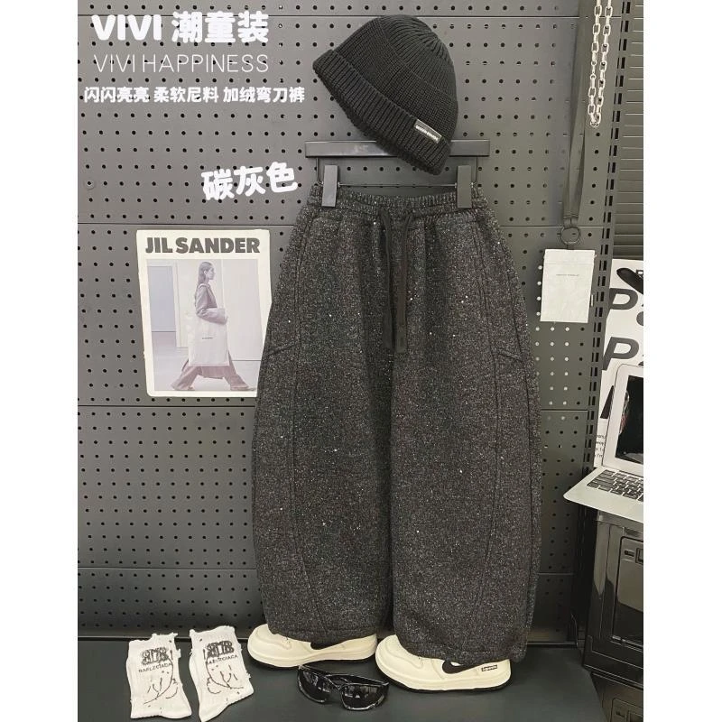 VIVI童装【光芒万丈】冬款亲子装中大童碳灰色闪亮呢料加绒弯刀