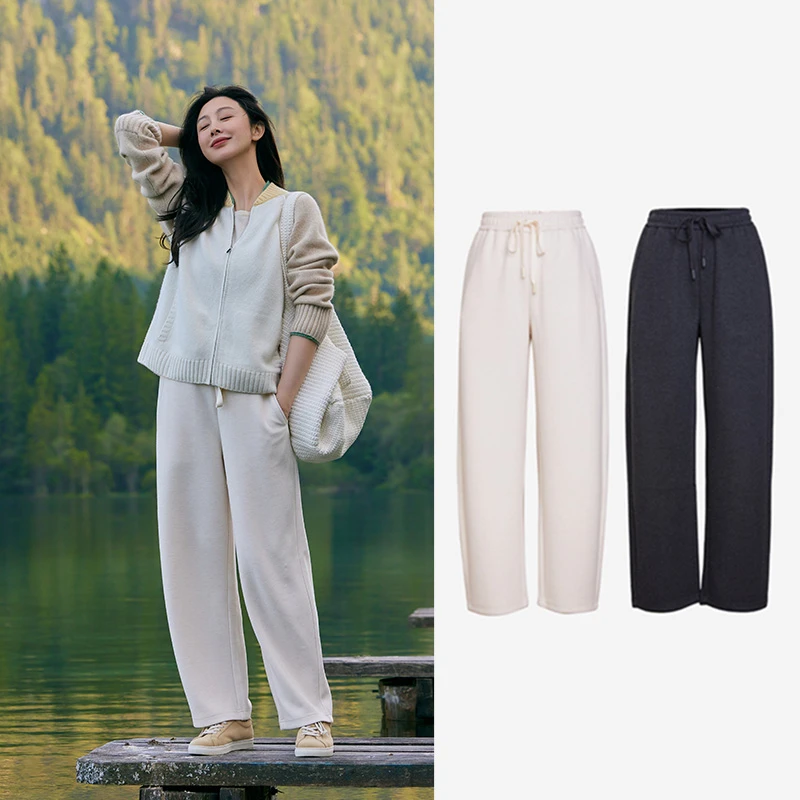 TRACY CHU混丝羊绒纯色时尚升级休闲卫裤白色/气质灰色休闲慵懒感