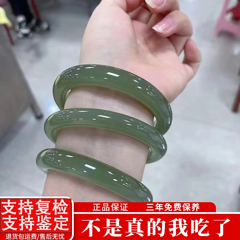 东陵玉手镯女款手饰自然风扁条菠菜色正圈圆条高品质小众贵气珠宝