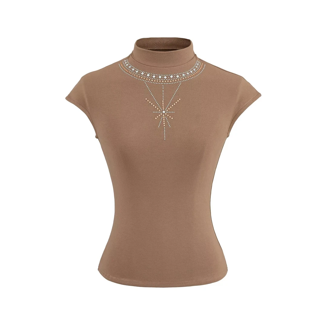 【你伍老板娘】“莱恩小甜品”烫钻项链图案纯色辣妹小高领T