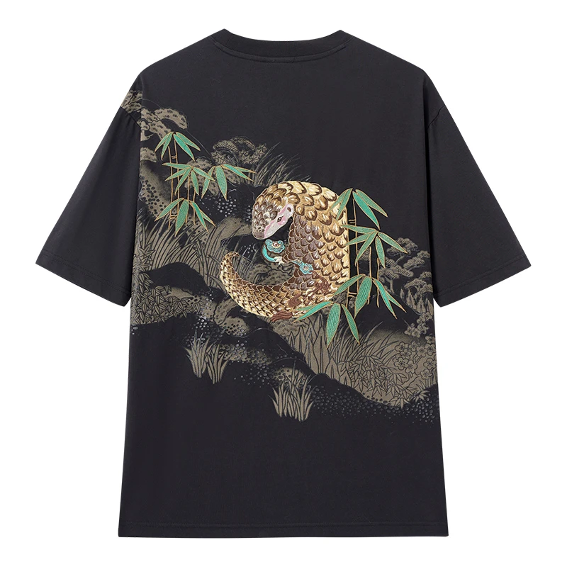 ONIARAI/鬼洗25年新品泥棒蓝如意鲮鲤绣花短袖T恤休闲宽松25NOB31