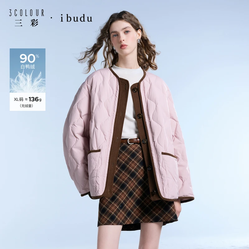2950三彩2025冬季新款短款羽绒服轻薄白鸭绒外套圆领女dbx