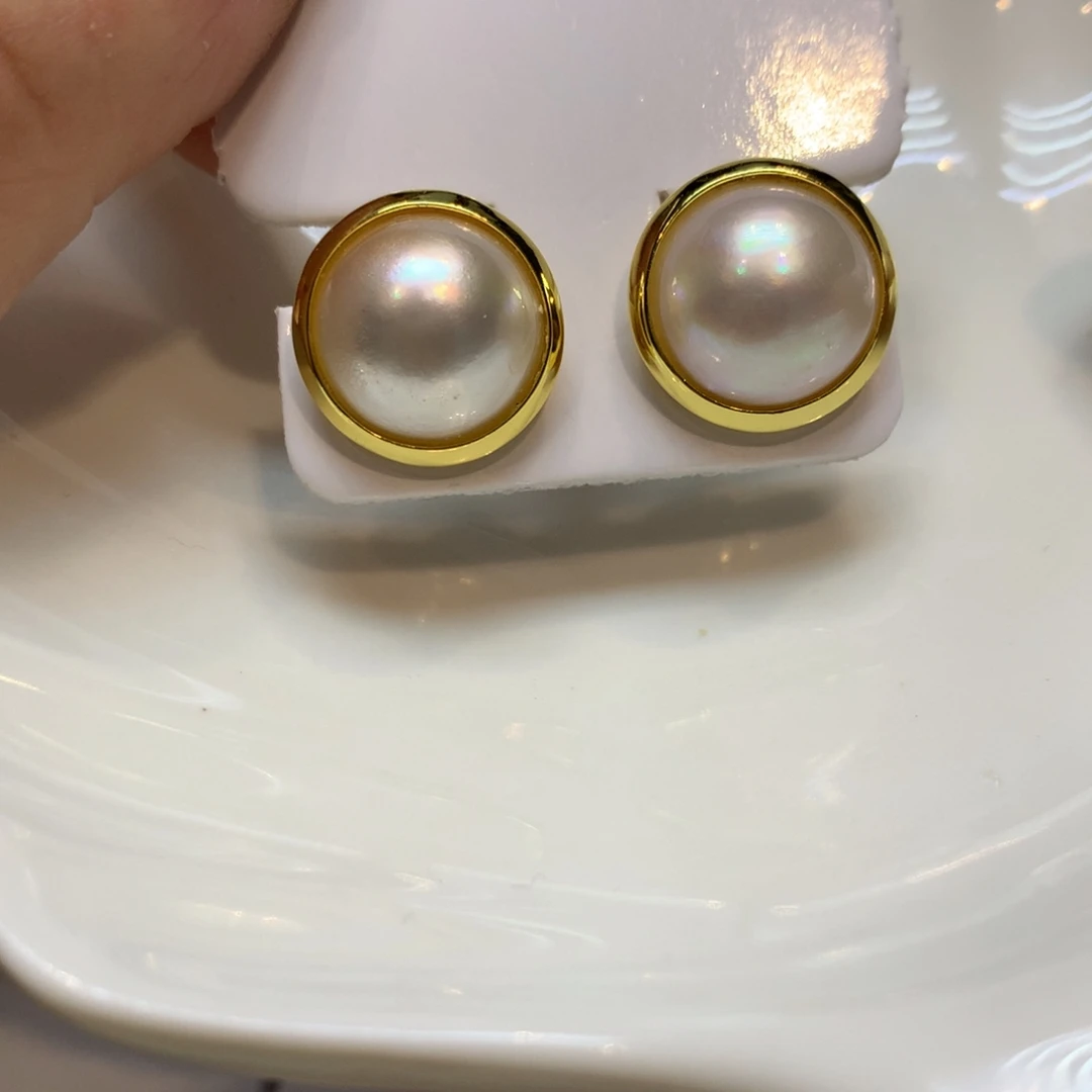 耳饰银S925镶嵌拼合珍珠（马贝珠）