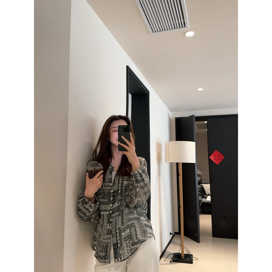 ［IAMMEIYA］-大骨架穿搭 100%苎麻复古印花衬衫15809
