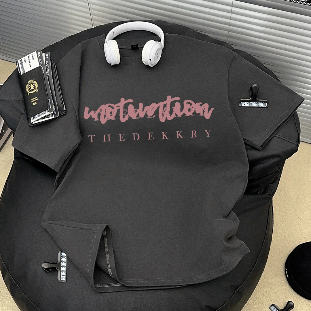 Dekkry夏季国风大码短袖短圆领宽松情侣装t恤休闲百搭半袖简约T恤