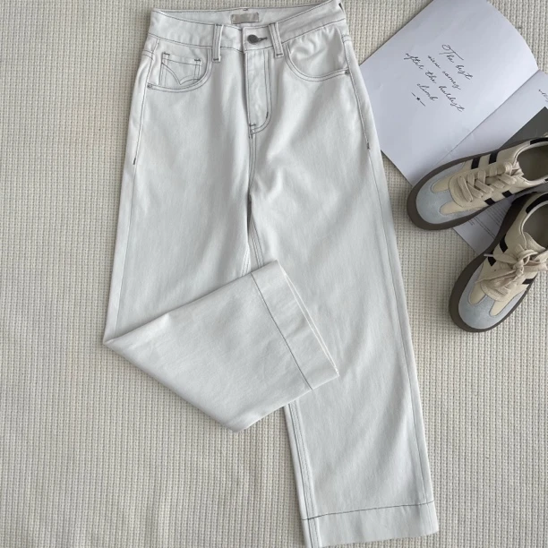 ［巧巧定制］新款韩版百搭修身显瘦时尚复古设计感九分裤牛仔裤6220