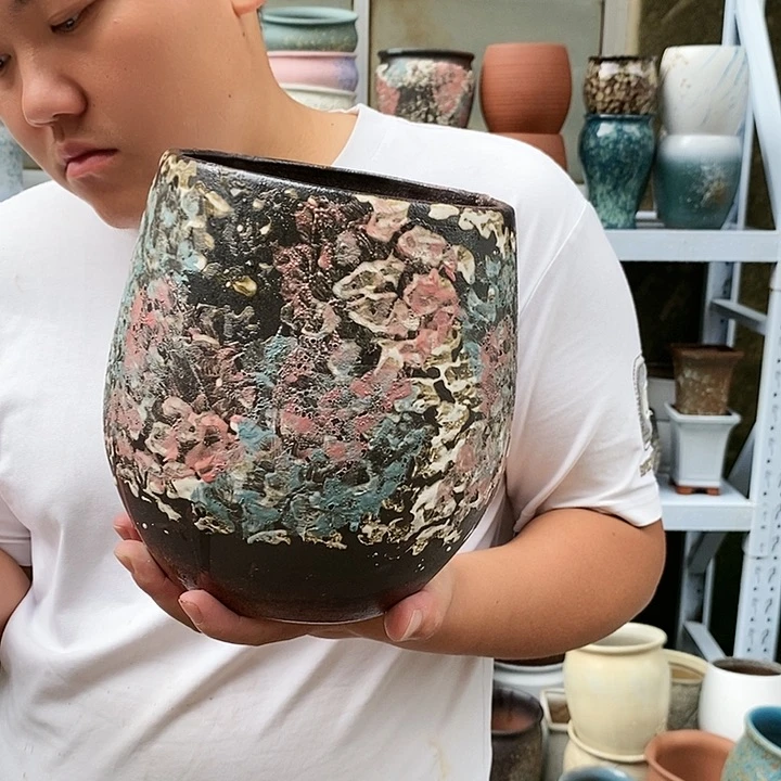紫砂花盆口16高21瑕疵