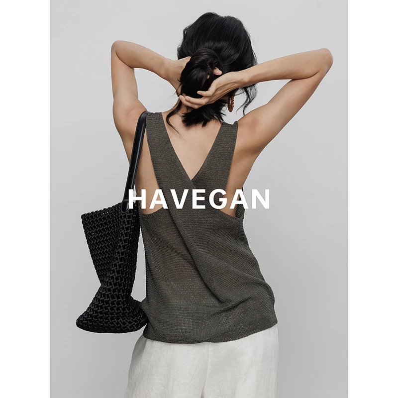 与间HAVEGAN/莱赛尔亚麻针织背心女高级感小众慵懒风老钱风上衣
