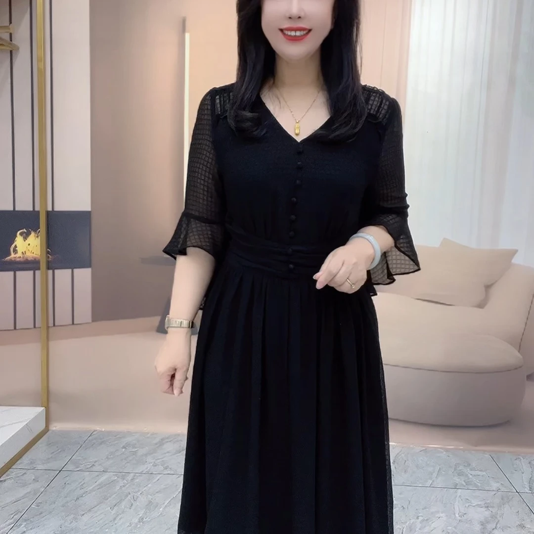 24A55夏季新款时尚减龄显瘦连衣裙黑色