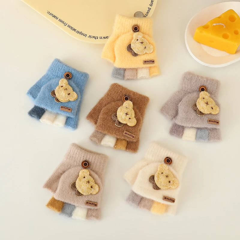 露半指儿童手套冬天保暖男女童可爱五指秋冬季防冻手小童1一岁0-3