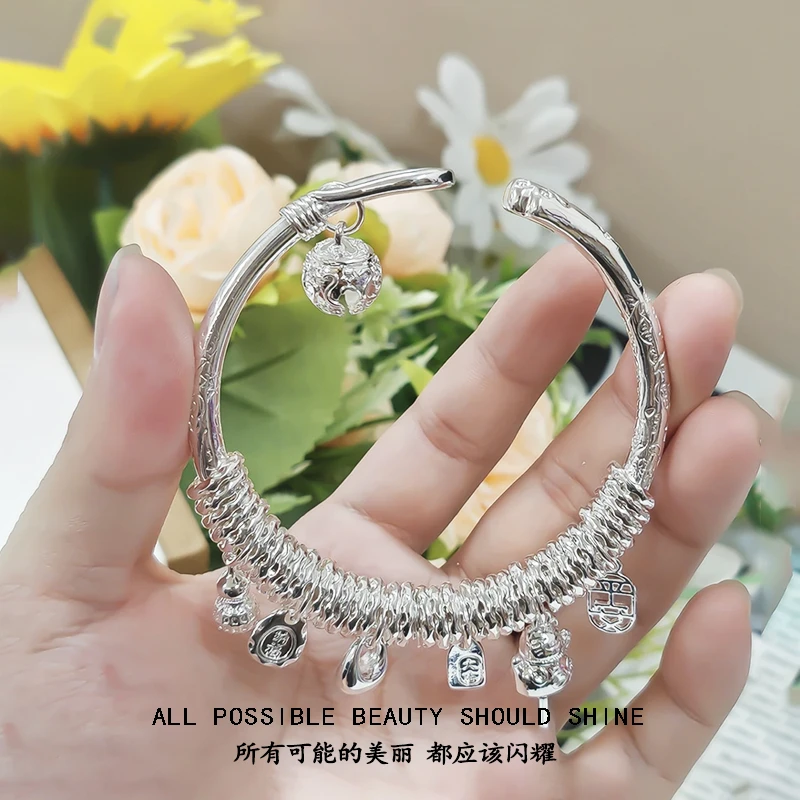 足银手镯 2025年新款吉言盘缠手镯爆款带吊坠可调手镯七夕送女友