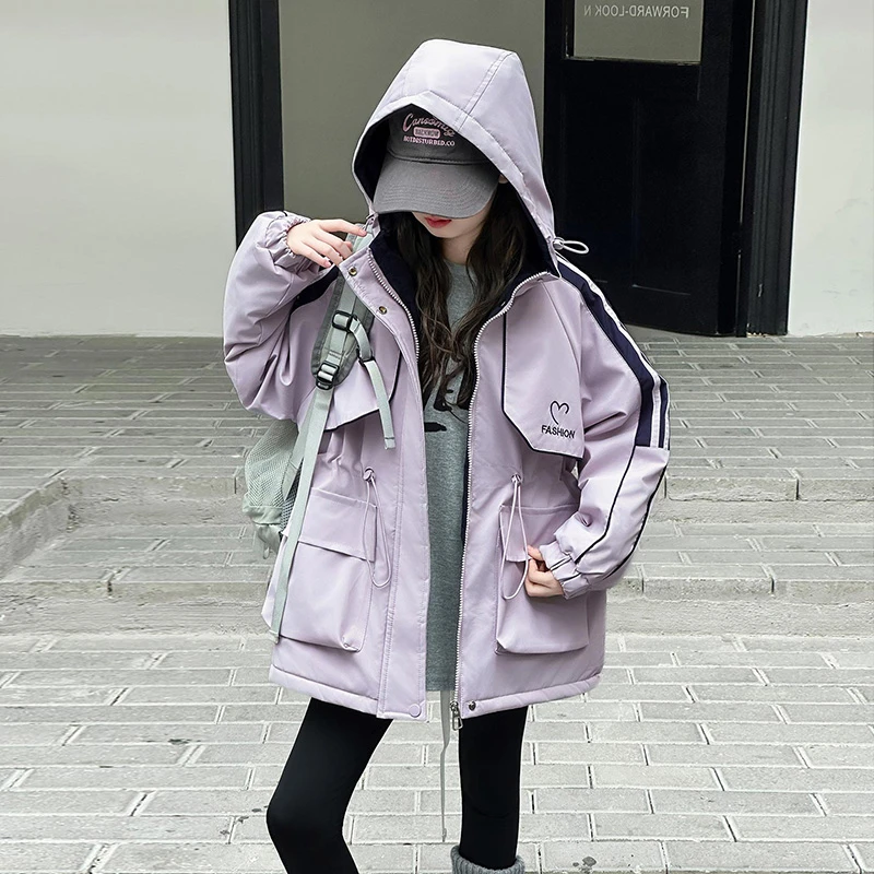 女童冬装外套2025新款洋气儿童装秋冬季大童夹棉加厚派克服冲锋衣