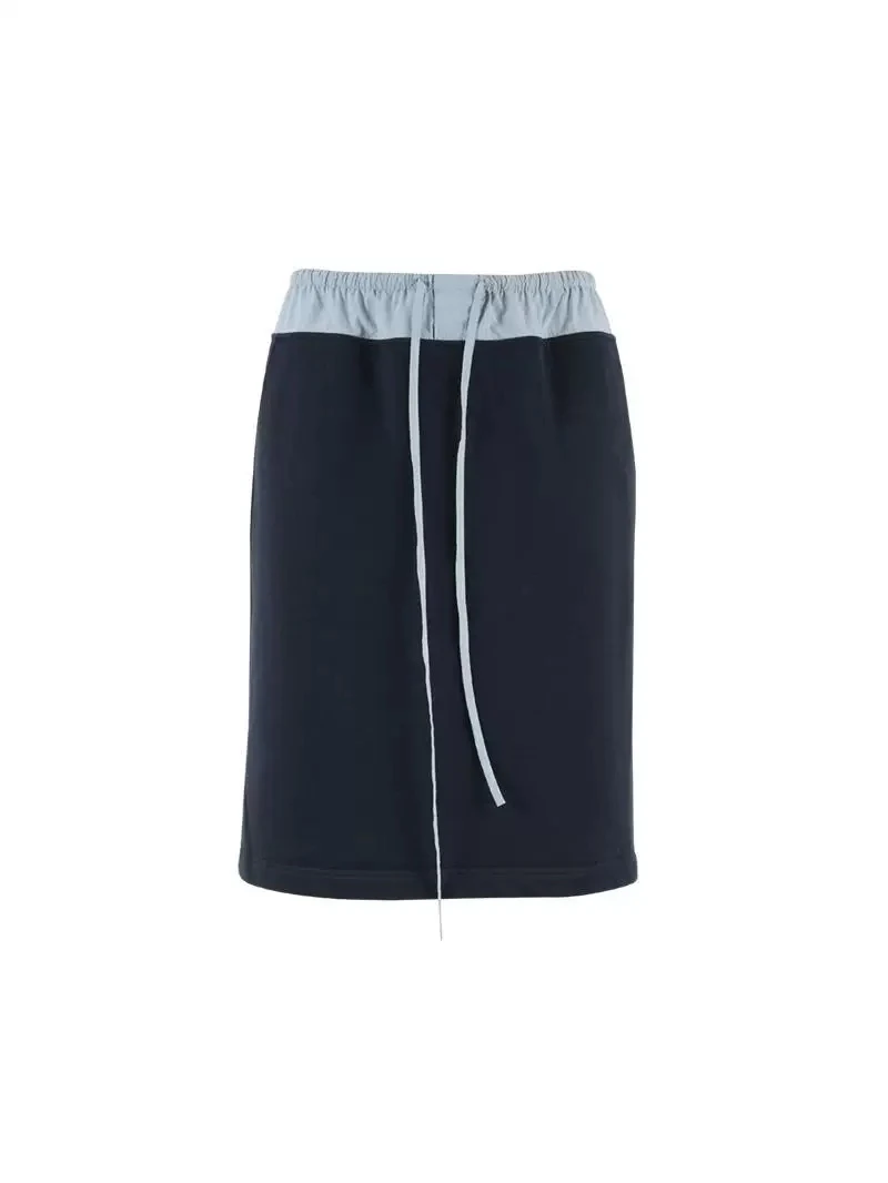 YOEYYOU 25春夏新品 设计师品牌 抽绳拼接及膝卫裙