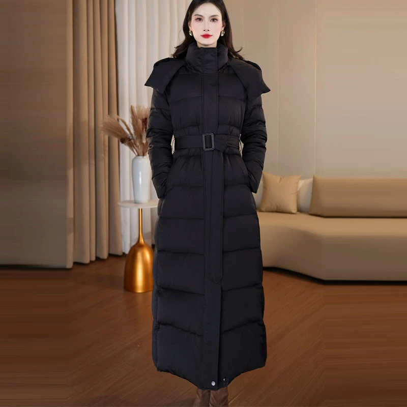 黑色羽绒服连帽长款轻奢羽绒服90白鸭绒时尚冬季显瘦高级感长款女
