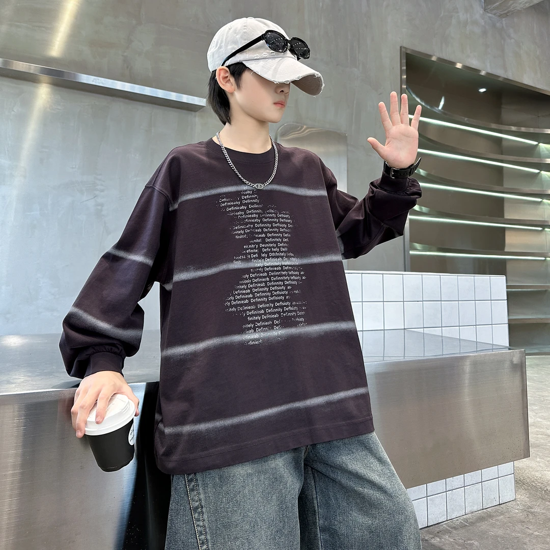 儿童条纹卫衣春秋款2025新款男童装中大童宽松百搭洋气长袖打底衫