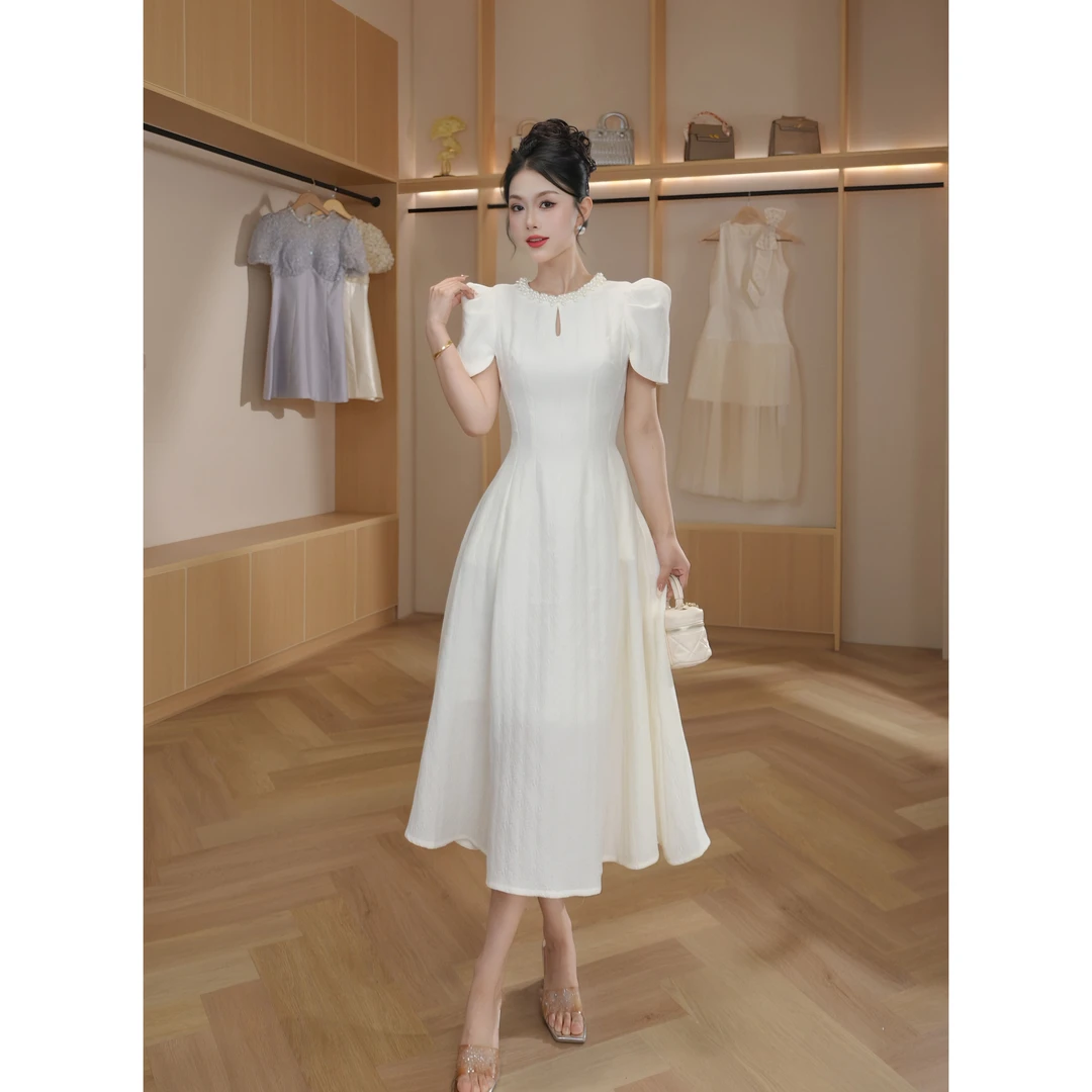 【设计师定制】新款轻奢法式赫本风名媛显瘦优雅时尚连衣裙 45178