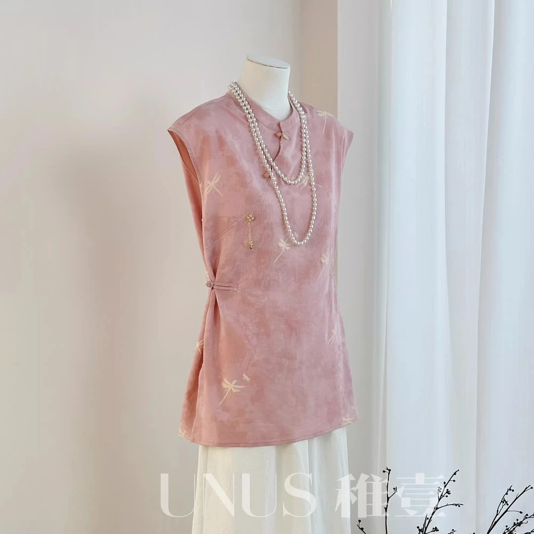 UNUS稚壹 绝美收腰改良旗袍奥黛上衣新中式年轻国风无袖轻薄甜美