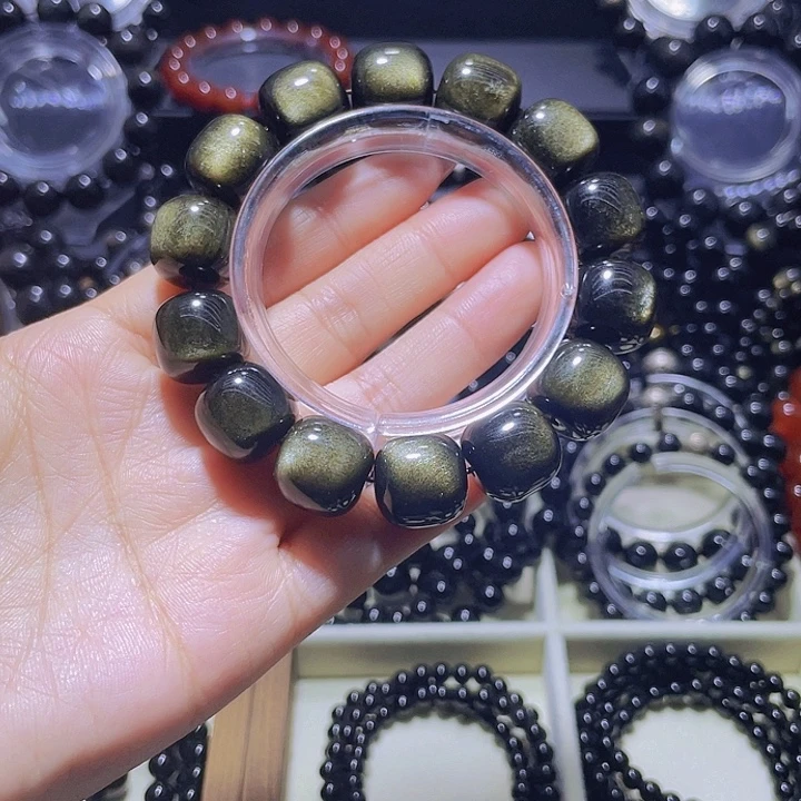 K***g黑曜岩未镶嵌手链金曜石16mm