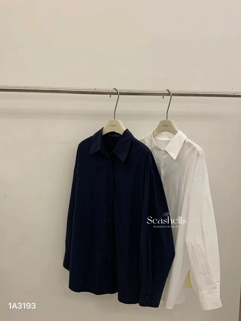 米古古SEA # 3193#福 韩系纯色基础款百搭刺绣衬衣（衣长75）