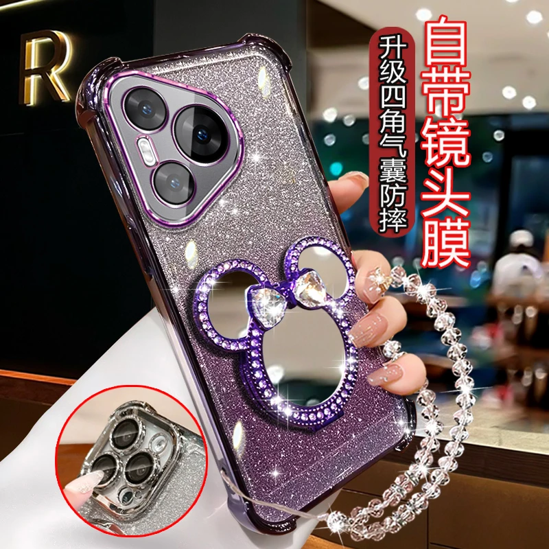 适用华为Pura70pro+手机壳网红时尚带镜支架HBN-AL10高级镜头全包