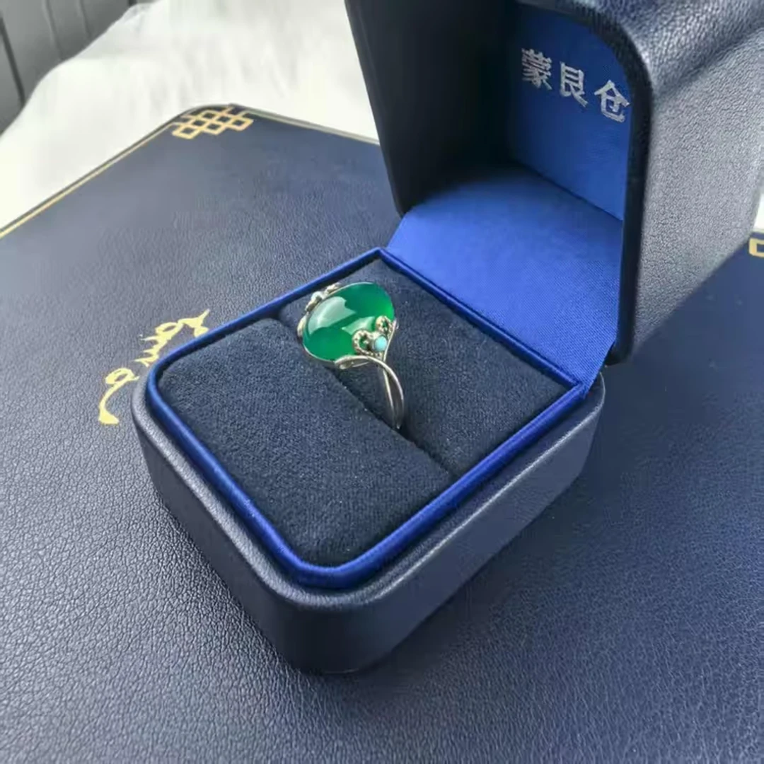 925银戒指 纯银蛋面民族风气质绿戒指女款