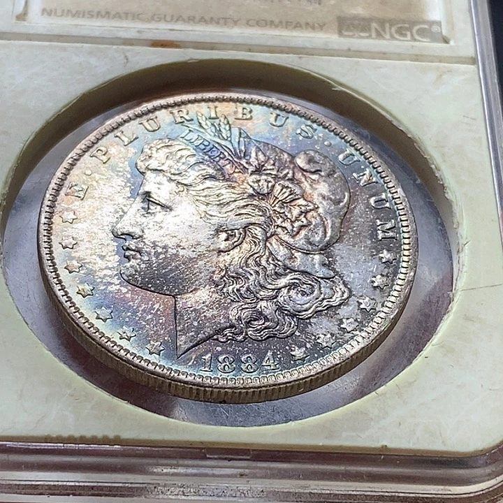 银Ag900五彩美品美国摩根银币