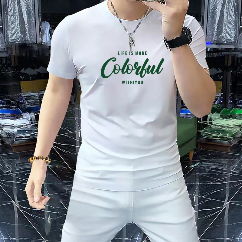 2025潮款男款短袖t恤夏季新款字母印花半袖上衣潮流时尚修身百搭T