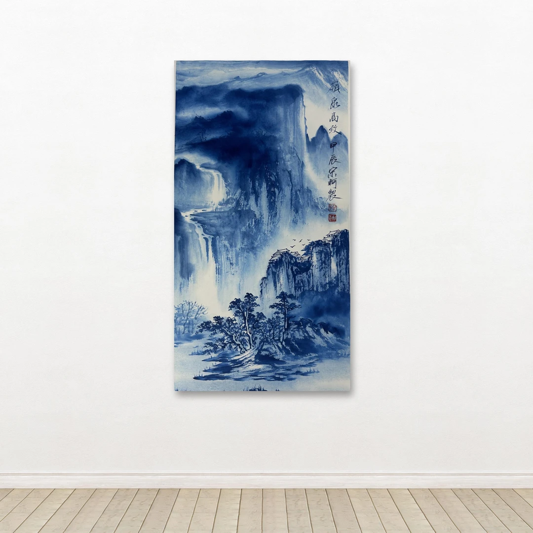 宋轲-手绘国画-青花山水-客厅办公室挂画