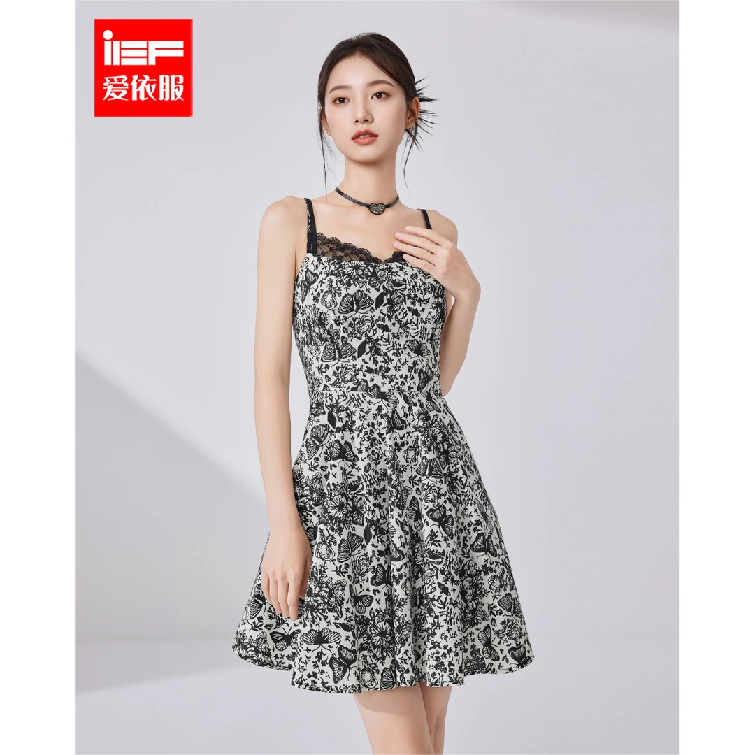 IEF/爱依服2025年夏季新款蕾丝拼接吊带连衣裙好看独特漂亮短裙子
