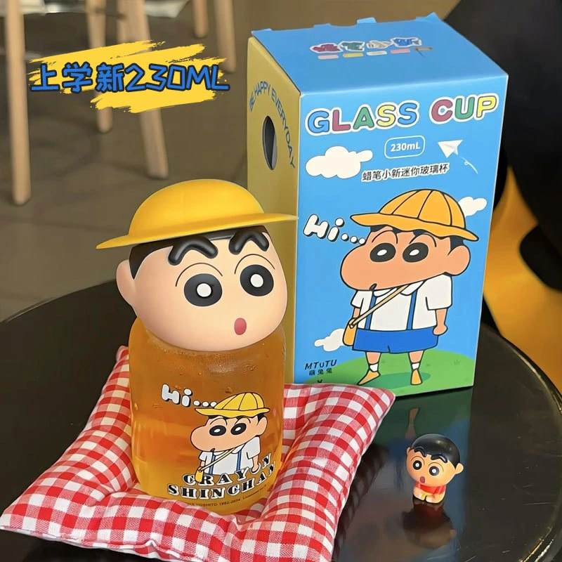蜡笔小新高硼硅玻璃杯子学生水杯高颜值小巧可爱杯子