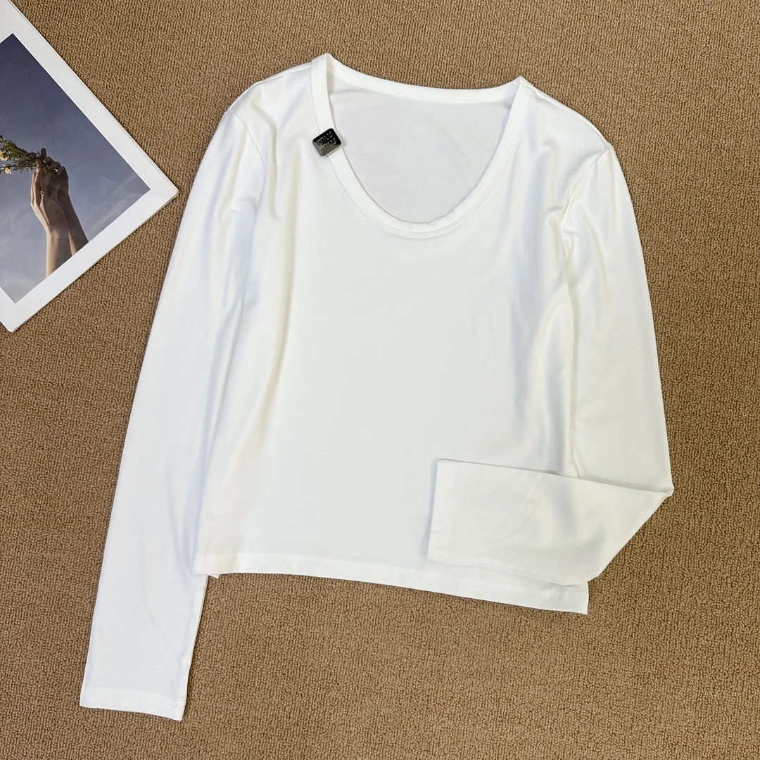 【叶子服饰】简约休闲百搭纯白长袖打底衫020