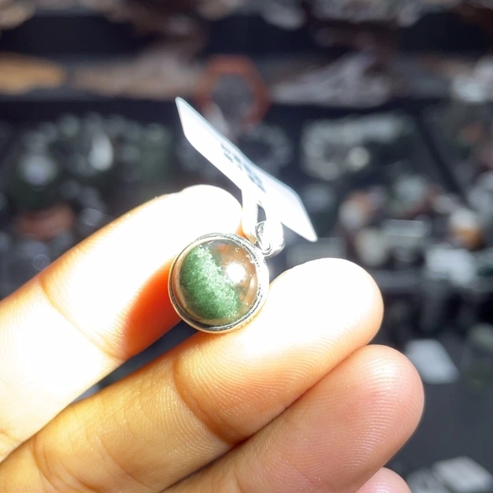 颈饰水晶银S925镶嵌绿幽灵聚宝盆单珠定制