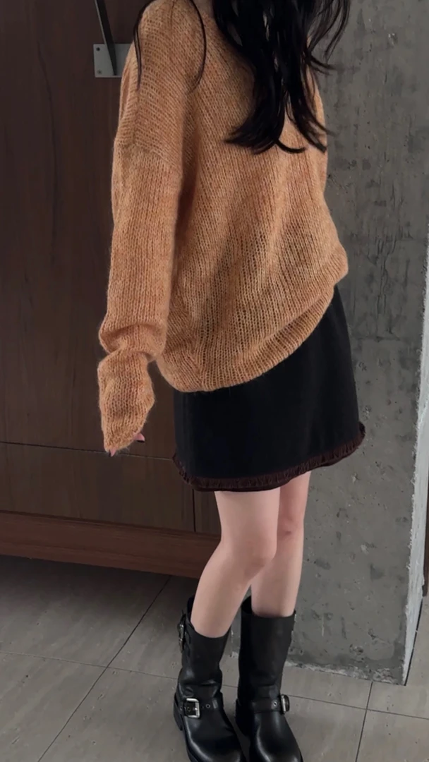 定染超细马海毛百搭U领针织衫 宽松秋冬套头韩版氛围感毛衣M03122