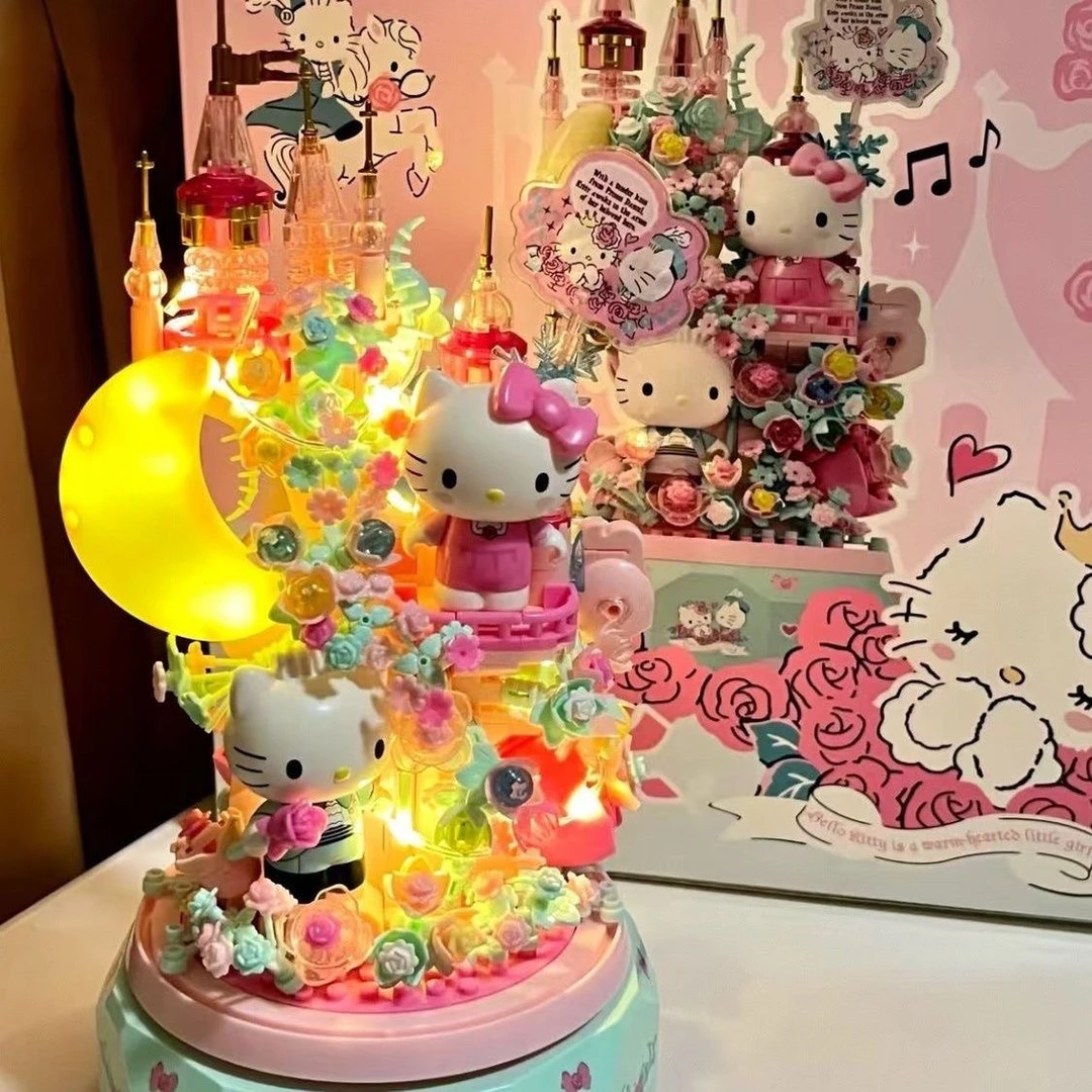 月光社三丽鸥哈喽hellokitty八音乐盒积木玩具diy摆件生日礼物女